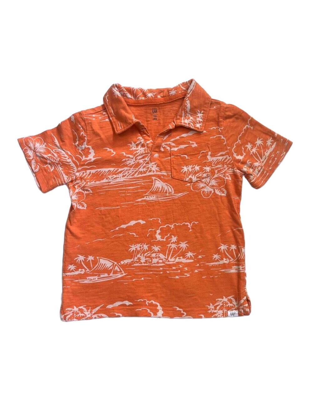 Baby Gap 4T Orange Tropical Polo Shirt Hawaiian Beach Vacation Coastal Cabana
